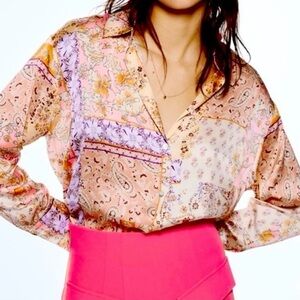 Zara - Colorful Paisley Mixed Print Button Down Long Sleeve Blouse Size Small
